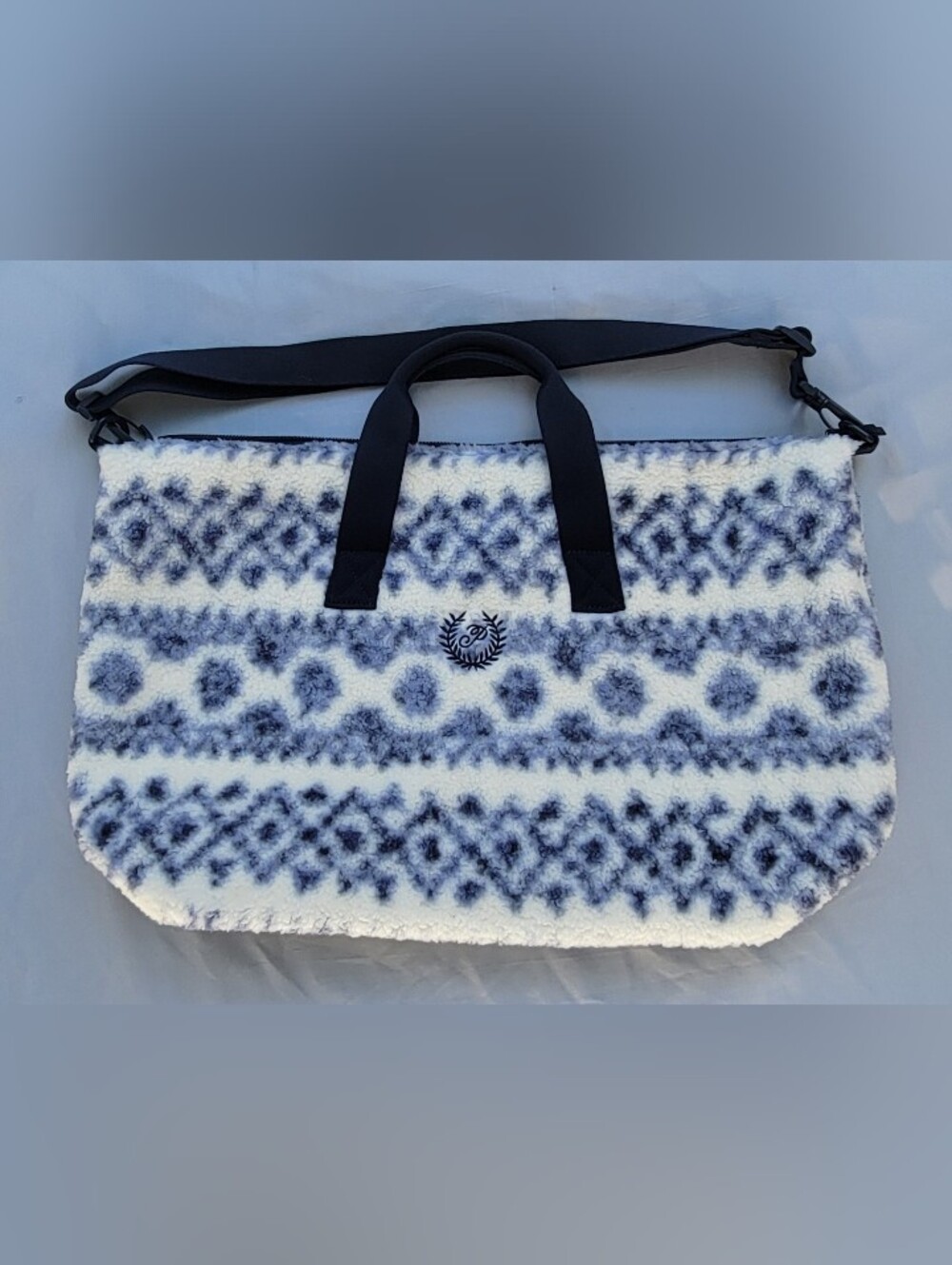 Victoria's Secret PINK Teddy Plush Weekender Tote Bag with Zipper Blue and White